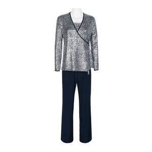 NEW MARINA women's metallic knit three piece set in navy/silver